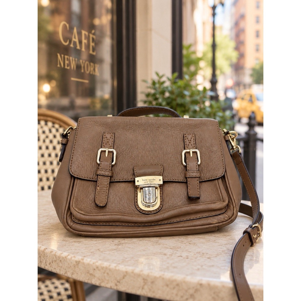 Kate Spade Lola Avenue Lia Brown Leather Satchel Crossbody Buckle Bag